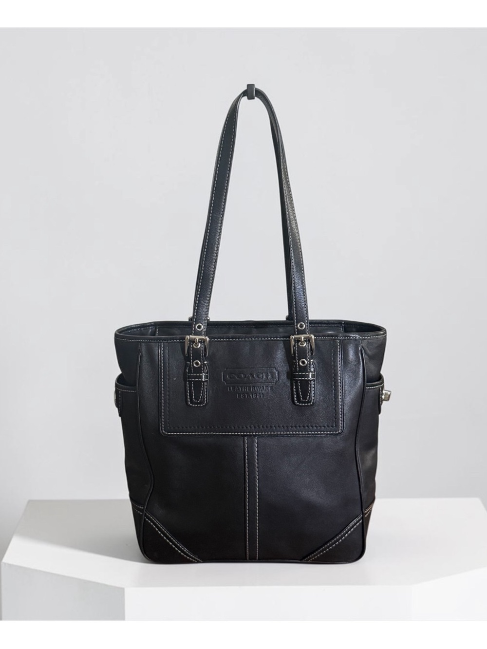 Coach Hamptons Black Glove Tanned Leather Tote Bag Shoulder Bag! EUC!